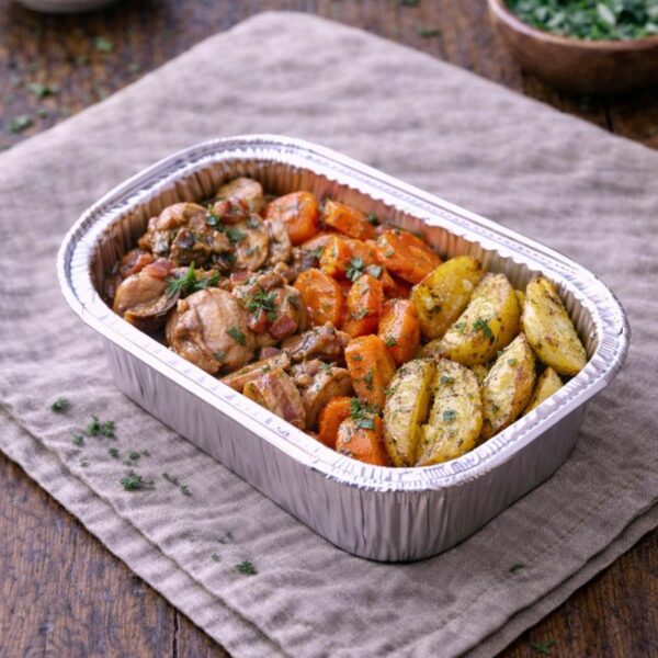 Sauté de poulet au lard et champignons