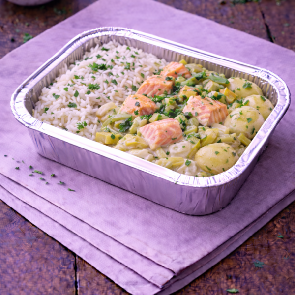 Blanquette de saumon poireaux riz pilaf