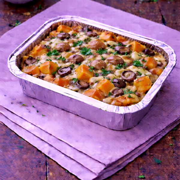 Gratin de butternut, champignons et fromage fondant