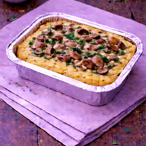 Gratin de polenta crémeuse aux champignons